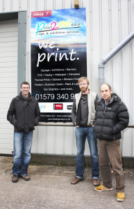 A photo of Glenn, Dave and John outside Print 2 Media's new premises.